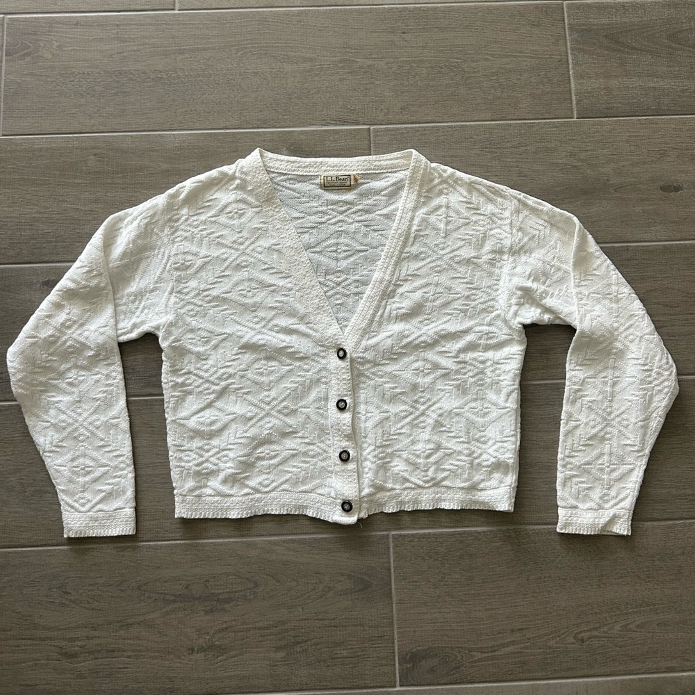 L.L. Bean White Textured Cardigan